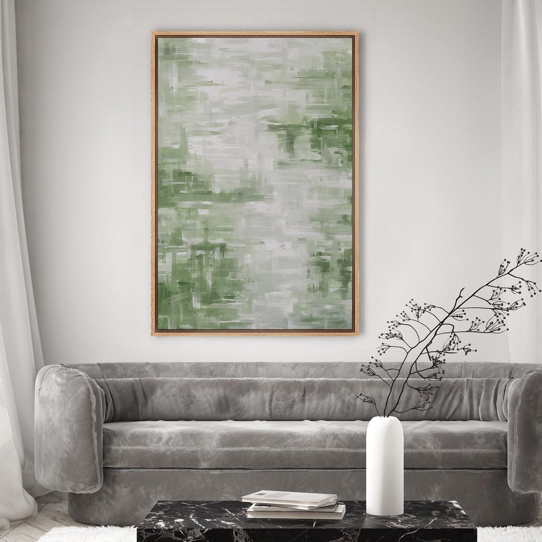 Framed Canvas Wall Art Prints Sage Green Abstract Brushstroke Painting ...