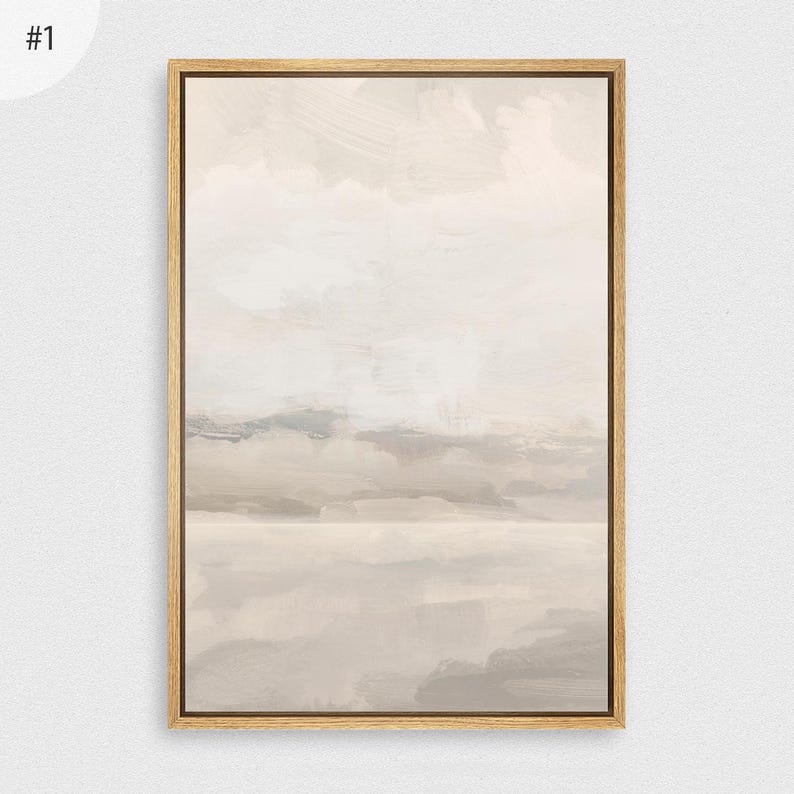 Framed Canvas Wall Art Set of 3 Abstract Beige Gray Art Prints Sky ...