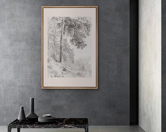 3 Piece Framed Canvas Wall Art Set, Sketch Tree Prints, Minimalist