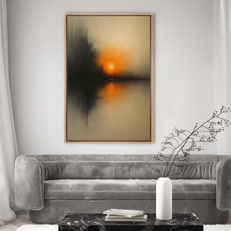 Abstract Sunset Wall Art - Framed Modern Canvas Prints, Orange & Black ...