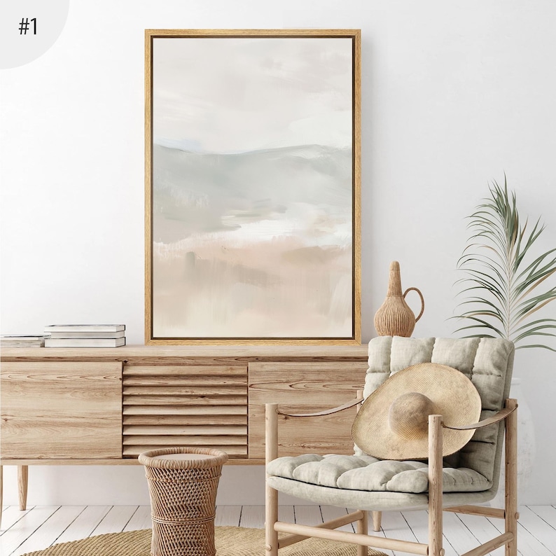 Framed Neutral Abstract Wall Art Set of 3, Soft Beige & Grey Minimalist ...