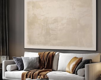 Extra Large Neutral Beige Abstract Framed Wall Art, Minimalist Cream Print, Modern Calm Living Room Decor