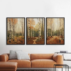 Framed Canvas Wall Art Set of 3 Birch Tree Forest Nature Landscape ...