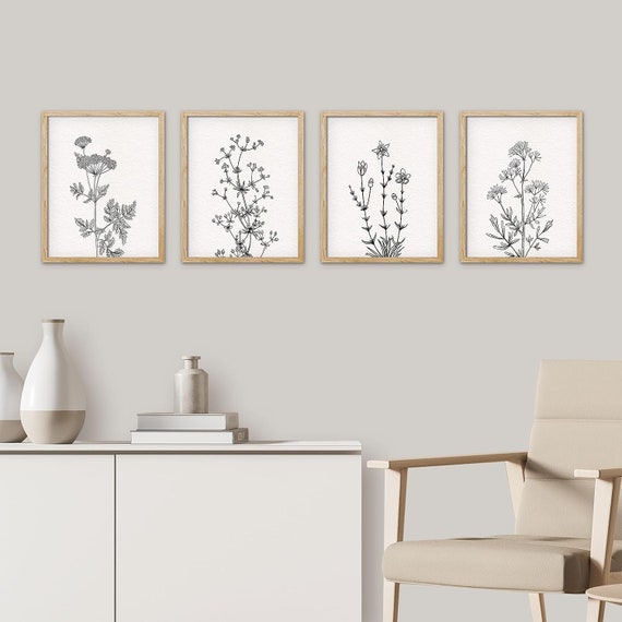 Set of 4 Framed Wall Art Set, Black a...