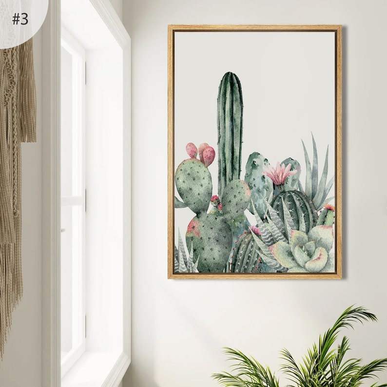 3 Piece Framed Canvas Wall Art Set, Southwest Blooming Cactus Prints, Floral Botanical Art Prints, Minimalist Modern Art, Western Decor 1 piece #3