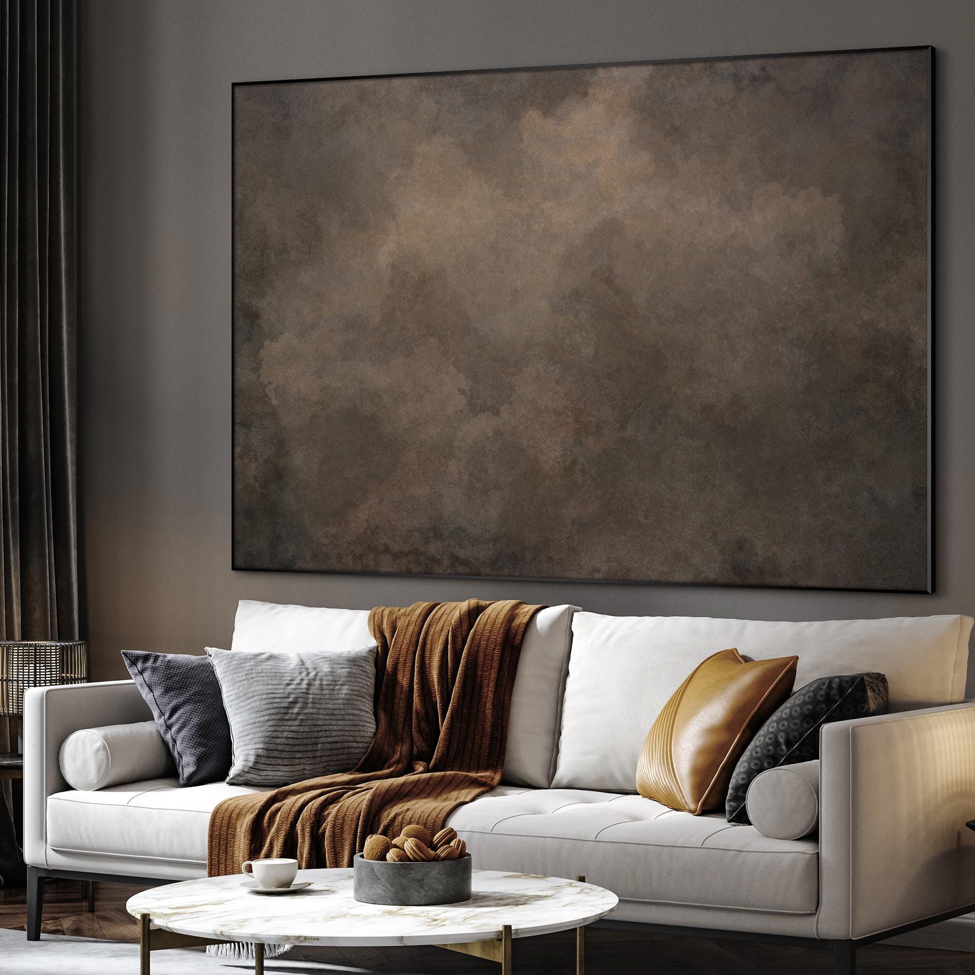 Extra Large Framed Wall Art, Brown Abstract Cloud Artwork, Moody