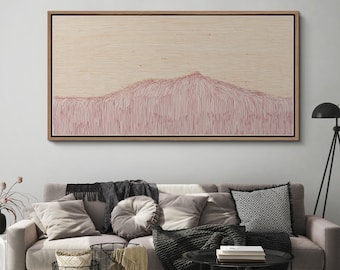 Minimalist Line Mountain Wall Art, Large Framed Beige & Terracotta Abstract Landscape Canvas Print, Modern Earth Tone Decor for Bedroom