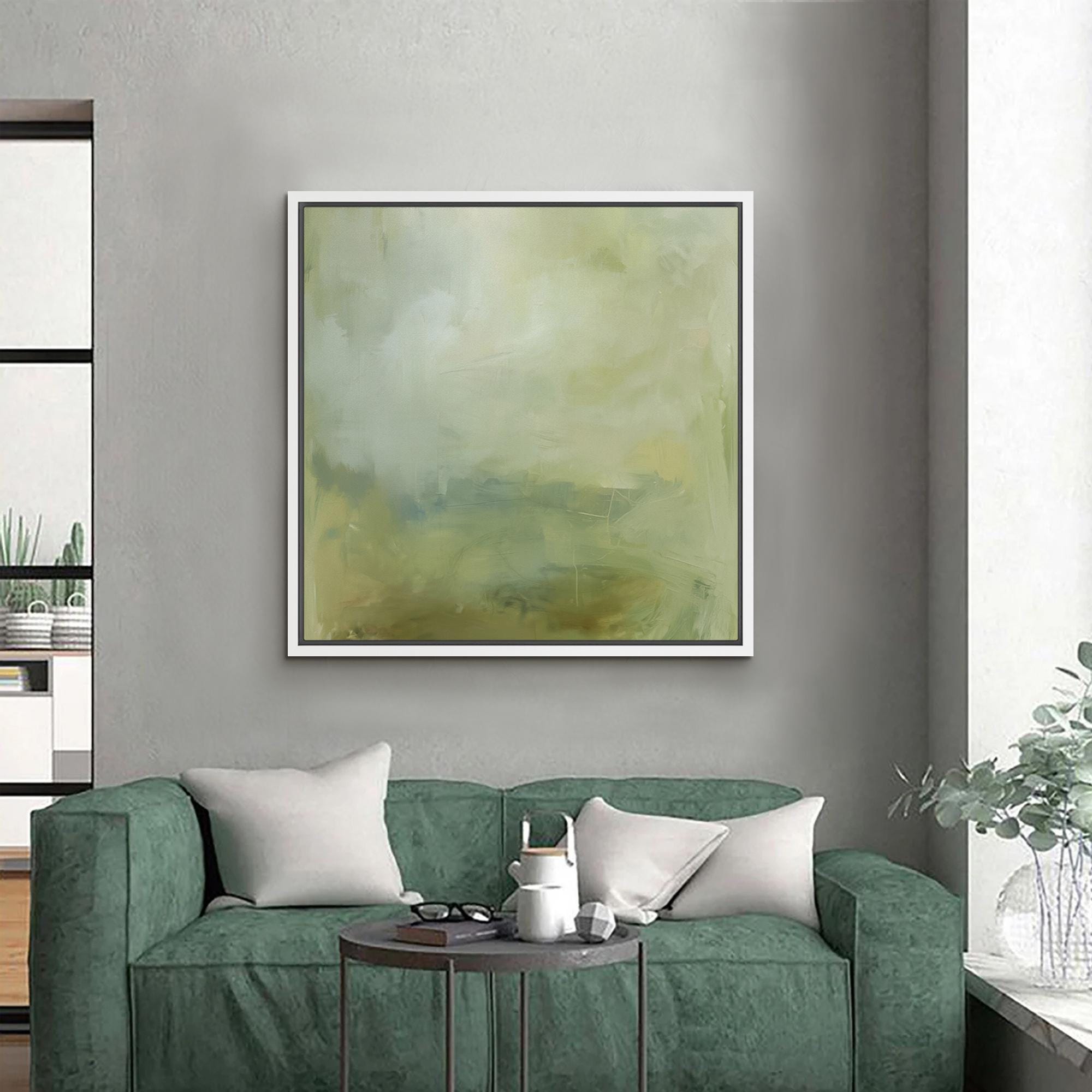 Modern Green Abstract Wall Art - Framed Sage & Olive Minimalist Canvas ...