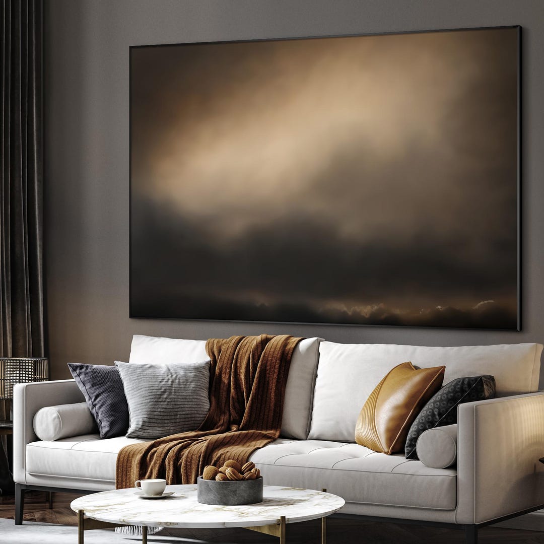 Extra Large Framed Wall Art, Moody Sky Abstract Artwork in Warm Brown ...