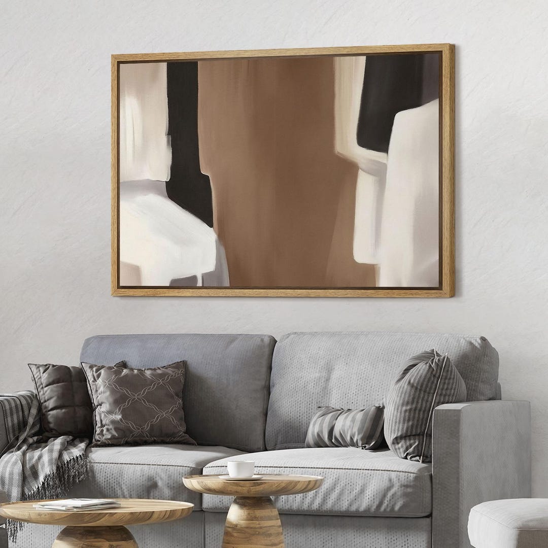 Framed Neutral Abstract Wall Art, Modern Geometric Beige Brown Block ...