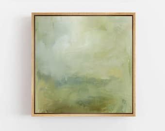 Modern Green Abstract Wall Art - Framed Sage & Olive Minimalist Canvas Print, Neutral Earth Tone Painting, Contemporary Living Room Decor