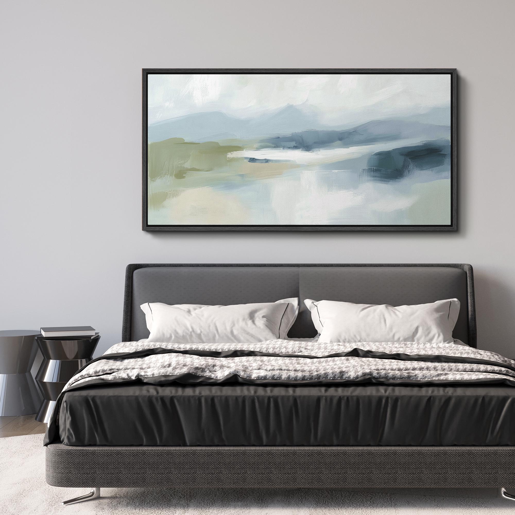 Abstract Blue & Green Landscape Wall Art - Large Framed Canvas Print ...