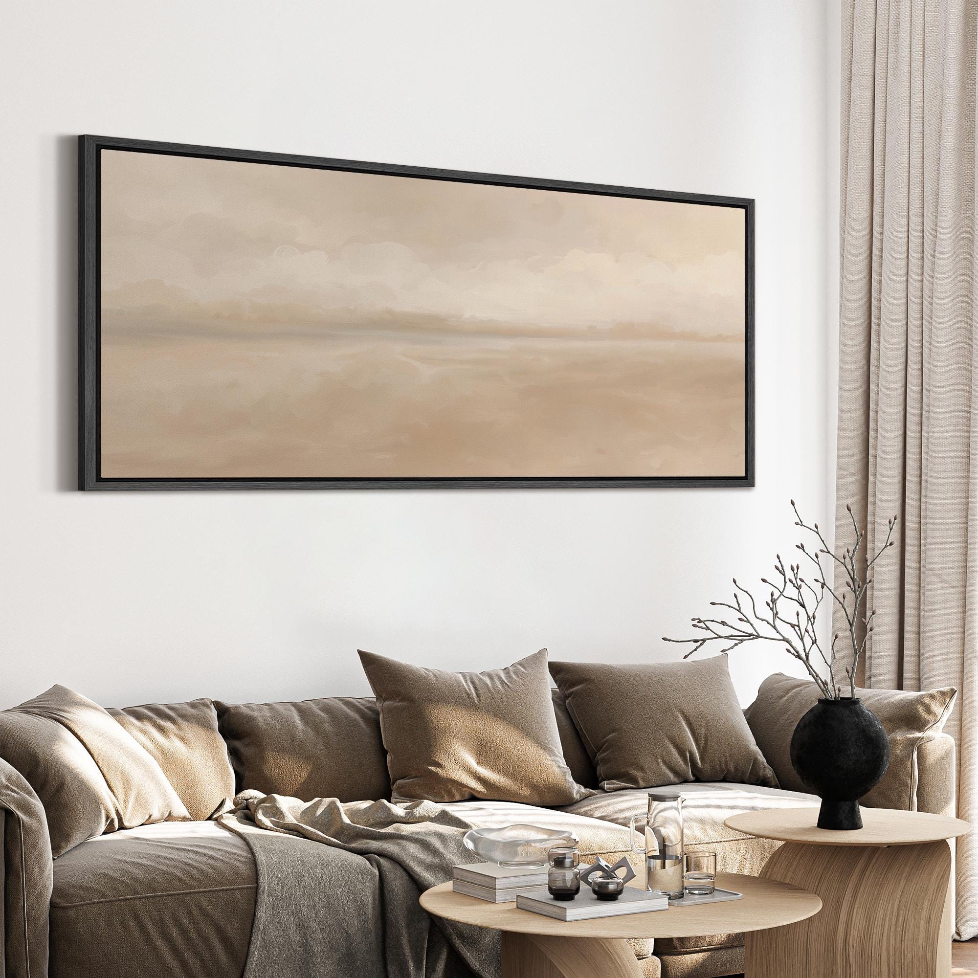 Neutral Beige Horizon Wall Art - Large Framed Minimalist Abstract ...