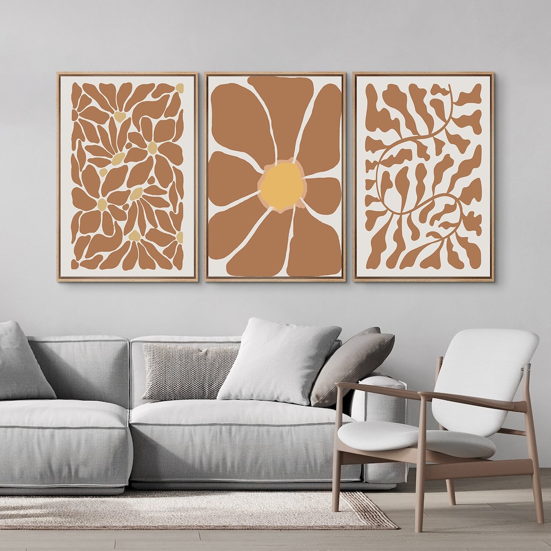Framed Canvas Wall Art Set, Brown Abs...