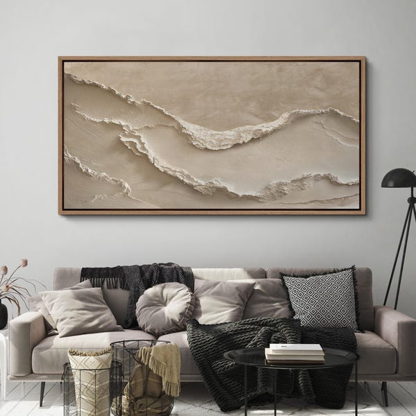 Large Abstract Coastal Print, Framed Canvas Art, Neutral Abstract Print, Beige Topographic Landscape Print, Modern Wall Decor, No Textured