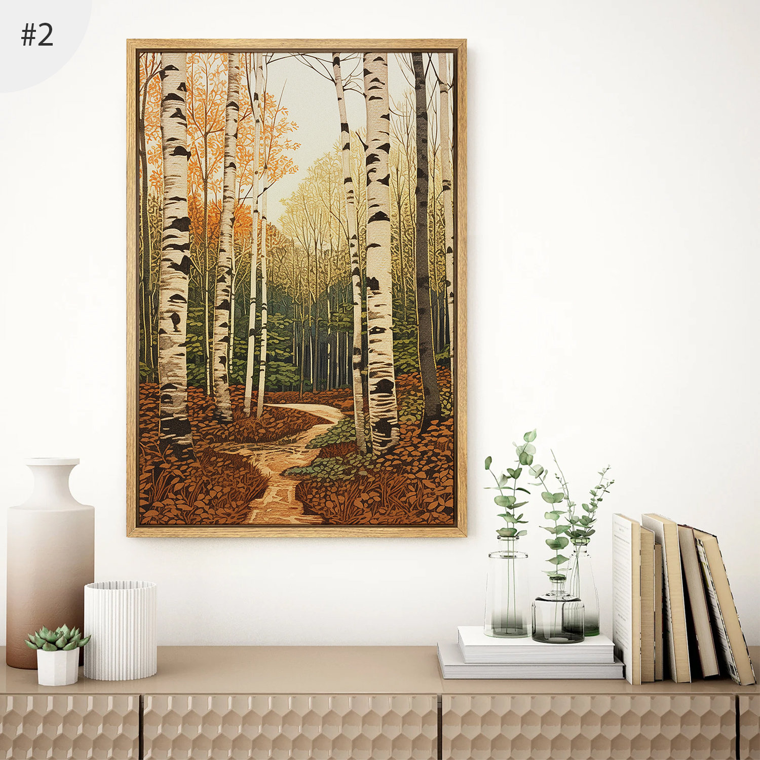 Framed Canvas Wall Art Set of 3 Birch Tree Forest Nature Landscape ...