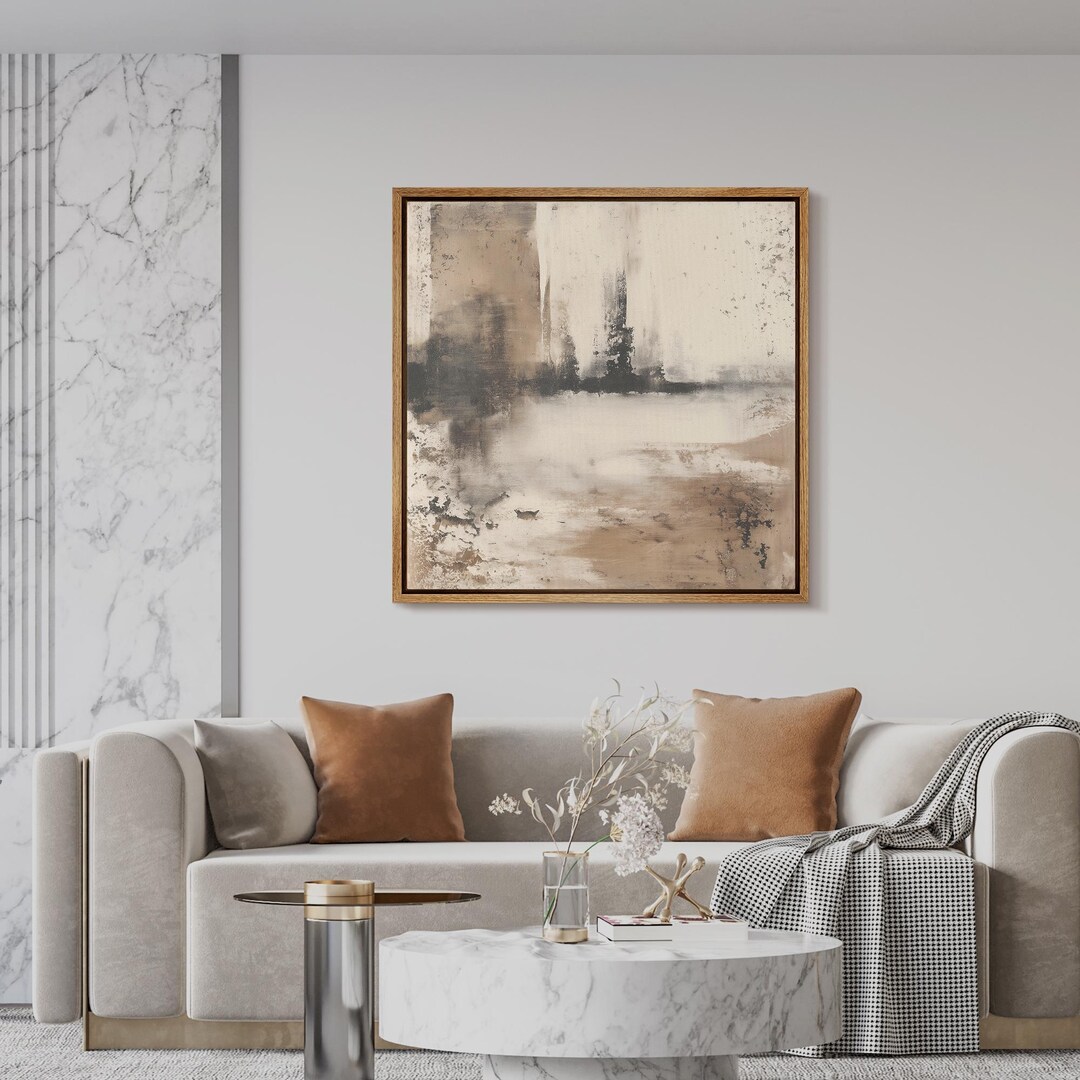 Neutral Abstract Framed Wall Art, Beige Black Modern Canvas Print ...