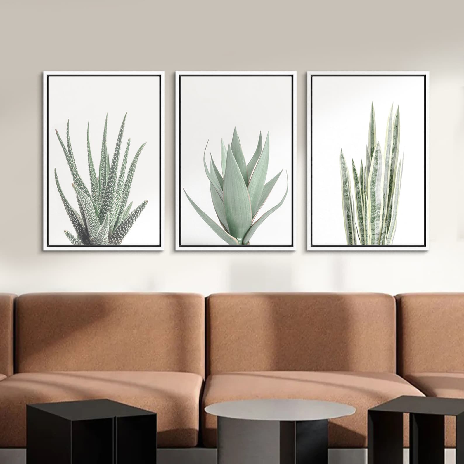 3 Piece Framed Canvas Wall Art Set, Green Succulent Plant Prints ...