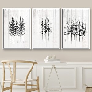 3 Piece Framed Canvas Wall Art Set, Rustic Tree Forest Prints, Black ...