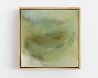 Sage & Olive Green Abstract Wall Art - Framed Modern Minimalist Canvas Print, Neutral Earth Tone Painting, Contemporary Living Room Decor
