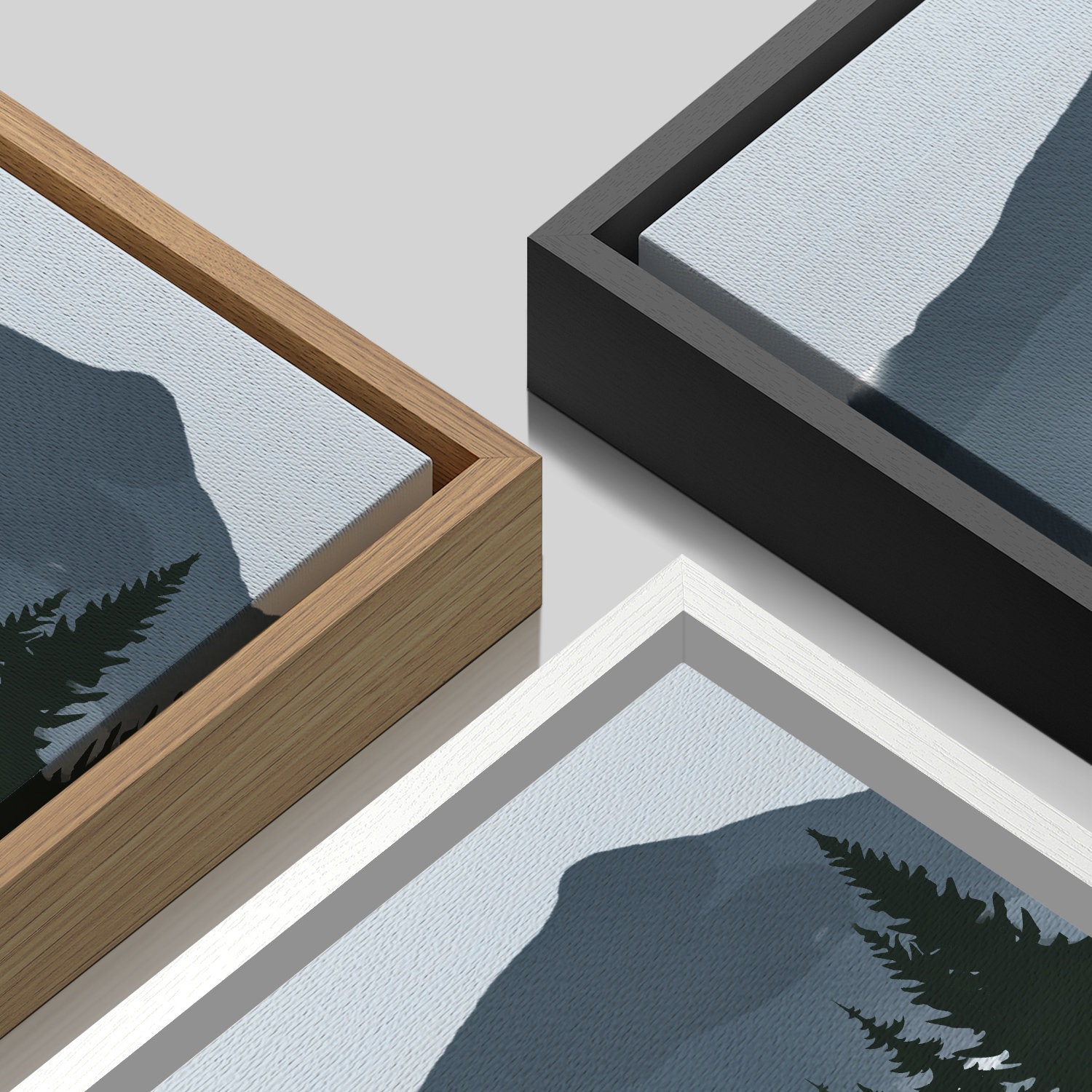 Framed Canvas Wall Art Set of 3 Navy Blue Mountain Forest Prints Lake ...
