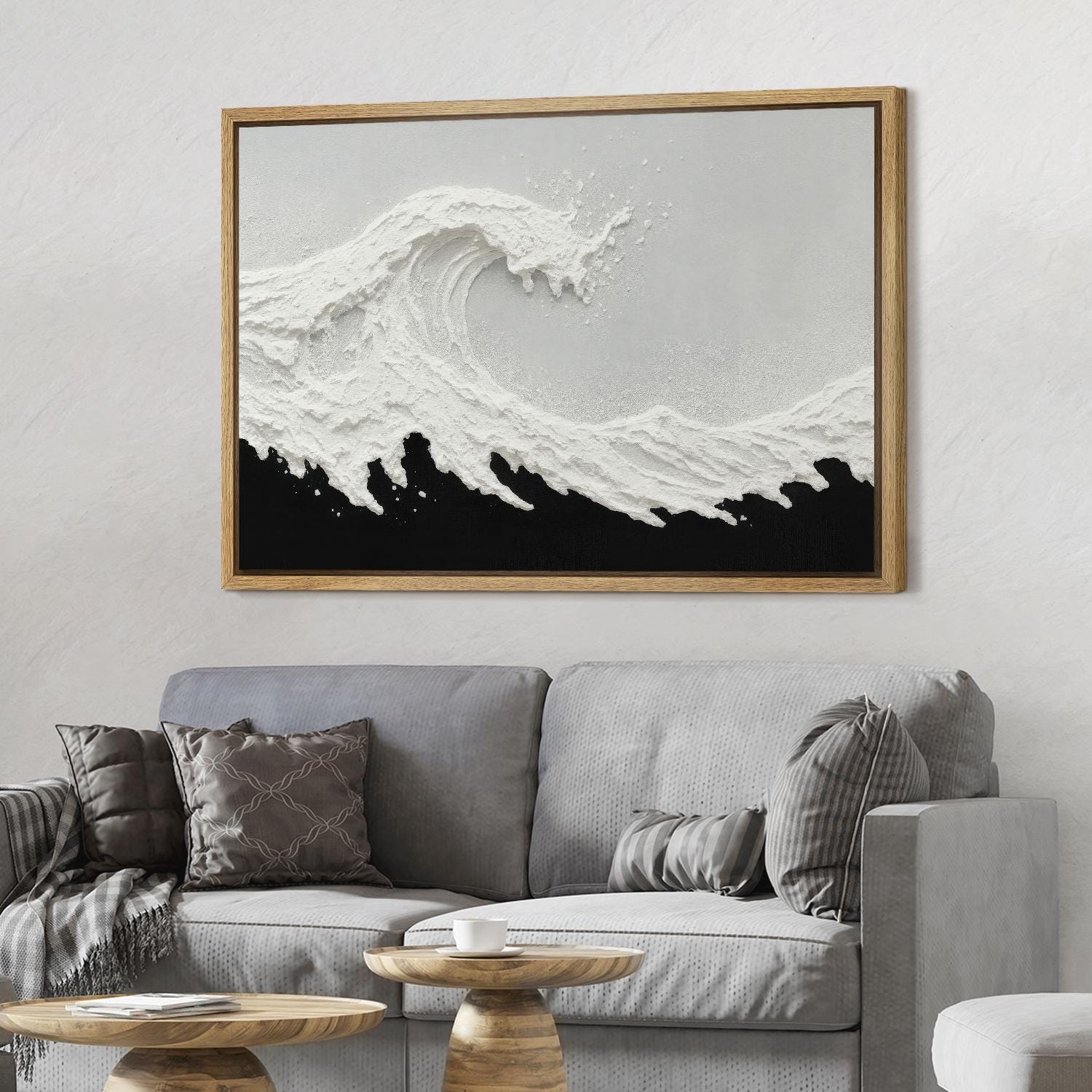 Abstract Ocean Wave Wall Art, Framed Modern White Wave Canvas