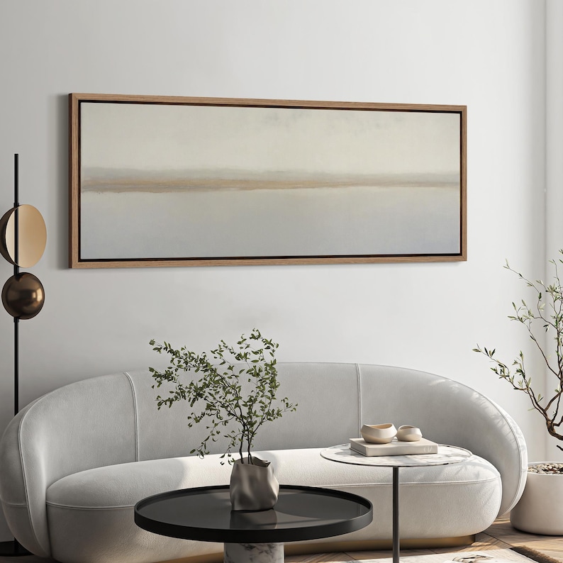 Minimalist Neutral Landscape Wall Art, Large Framed Beige and Gray ...