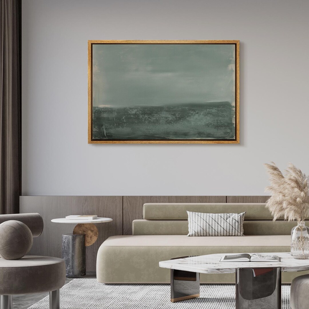 Minimalist Abstract Ocean Wall Art - Framed Canvas Print, Modern