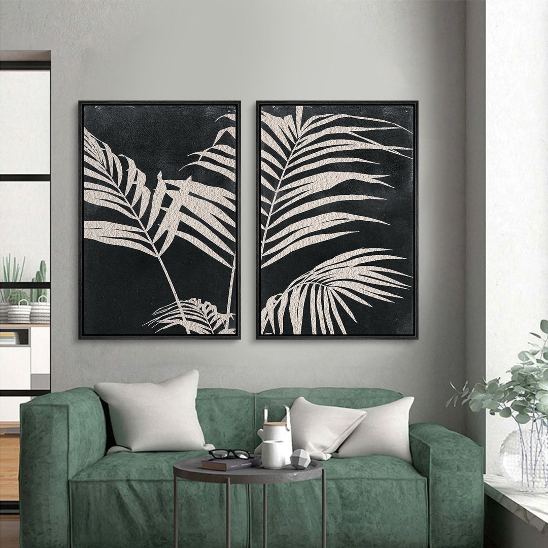 2 Piece Framed Canvas Wall Art Set Palm Leaf Print - Etsy