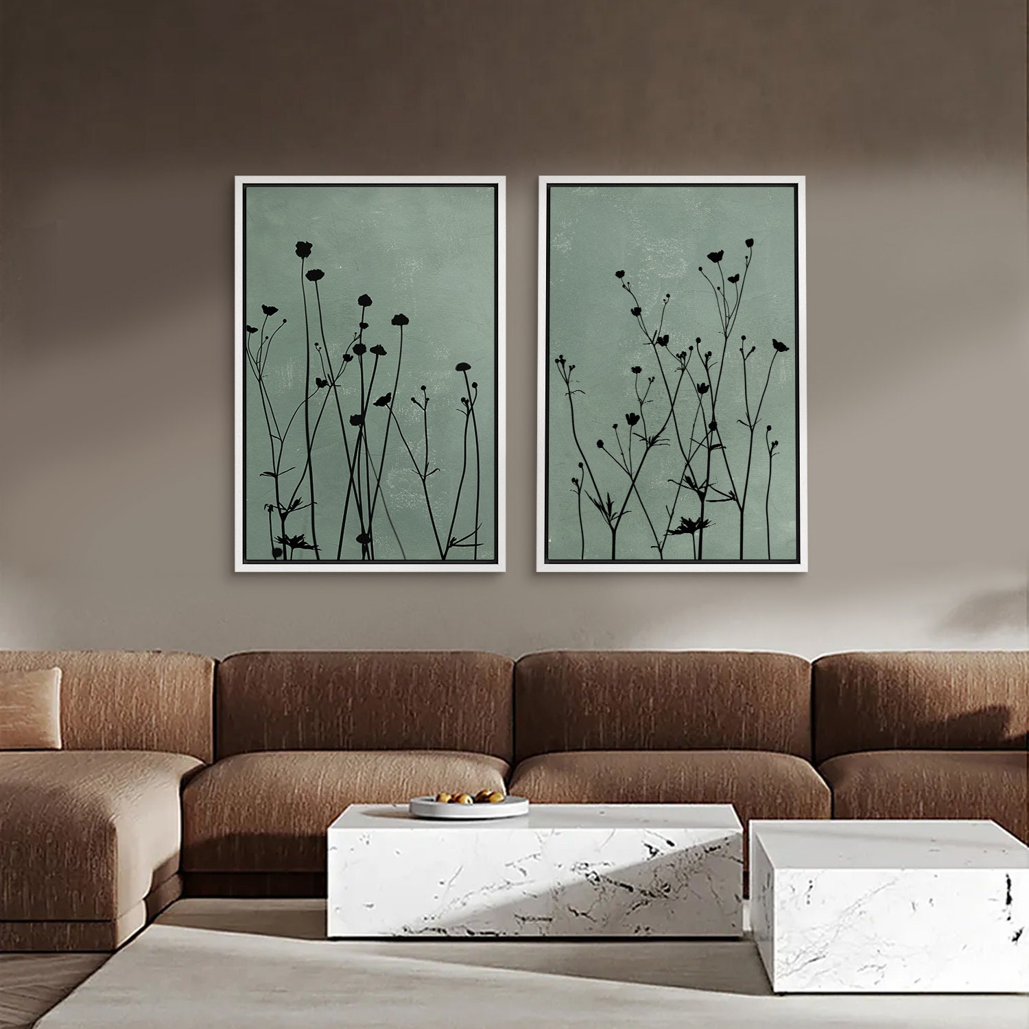 Framed Canvas Wall Art Set Sage Green Wildflowers Floral Botanical ...