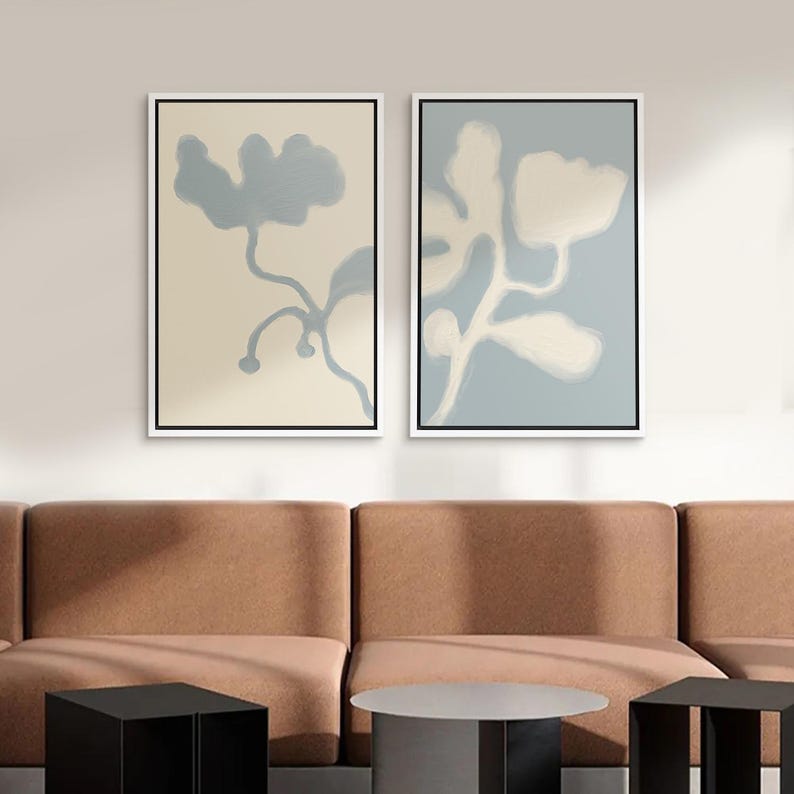 Framed Canvas Wall Art Set of 2 Minimalist Abstract Botanical Art ...