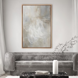 Framed Canvas Wall Art Beige Gray Wabi Sabi Wall Art Abstract Pastel Painting Prints Minimalist Modern Wall Art Neutral Contemporary Decor
