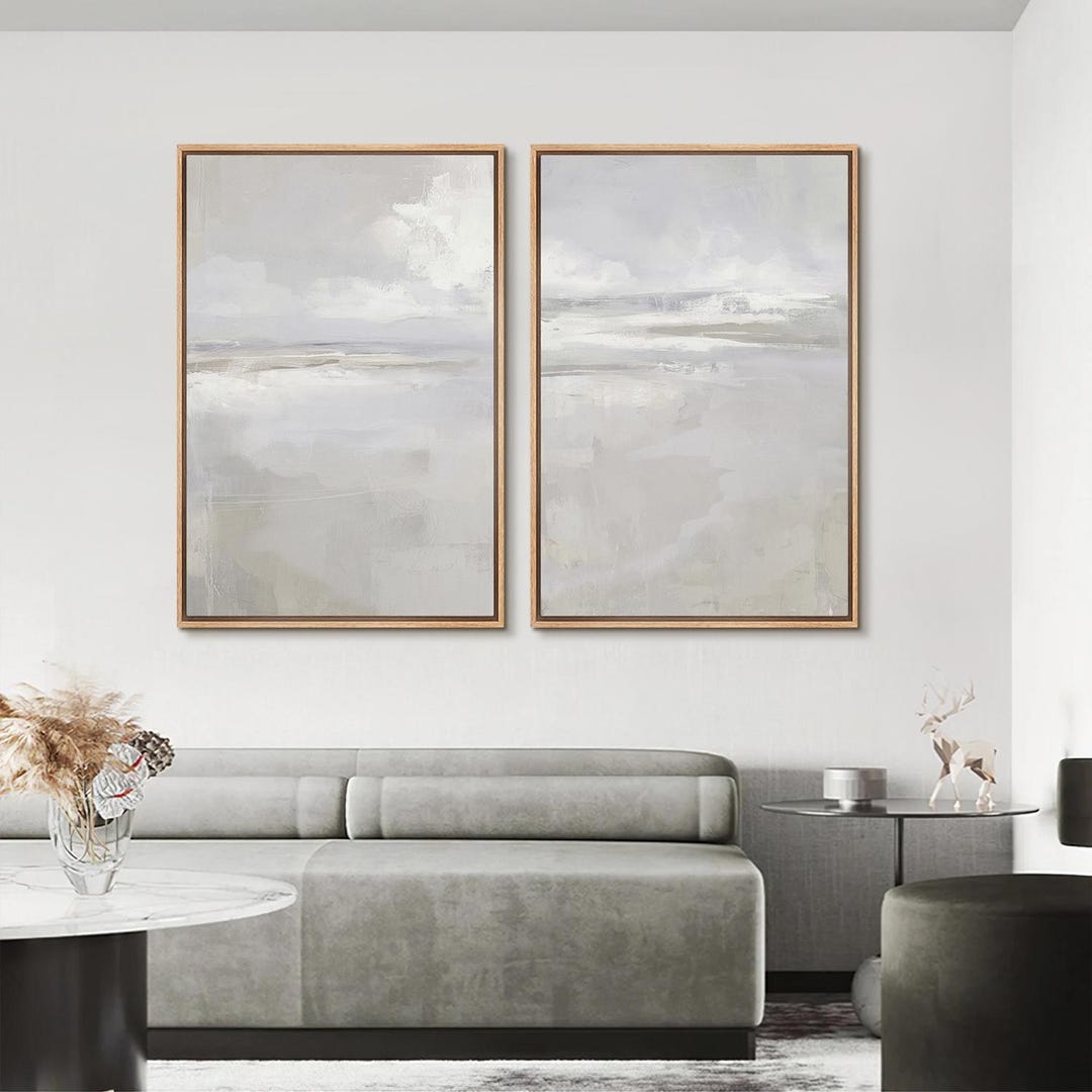 Abstract Seascape Wall Art - Set of 2 Framed Minimalist Coastal Canvas ...