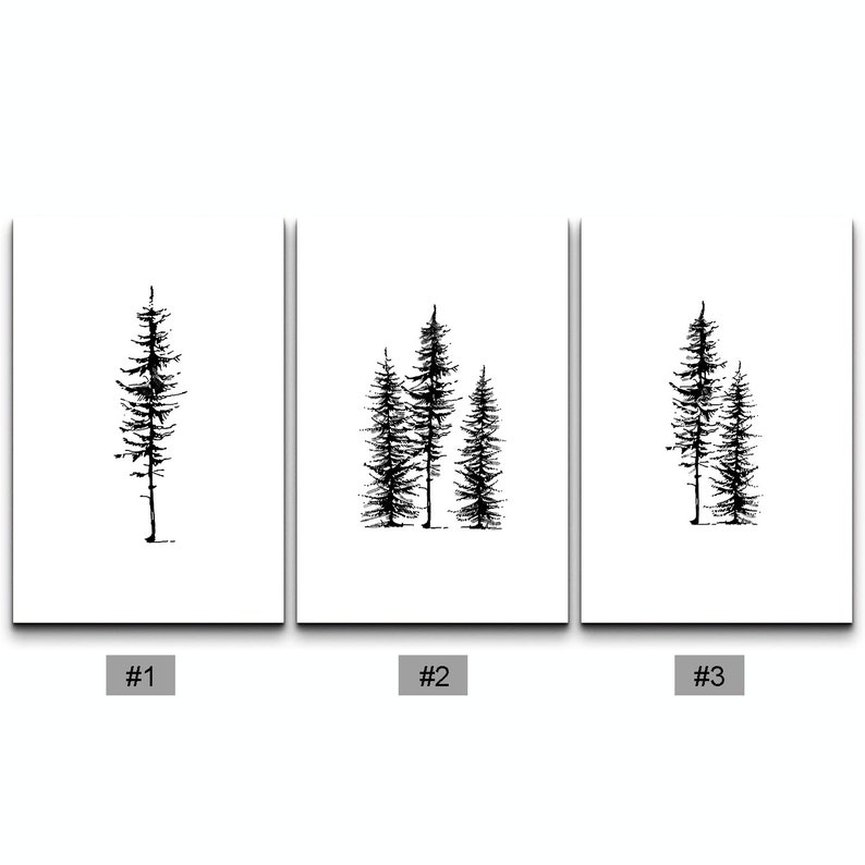 3 Piece Framed Canvas Wall Art Set, Black and White Pine Tree Prints ...