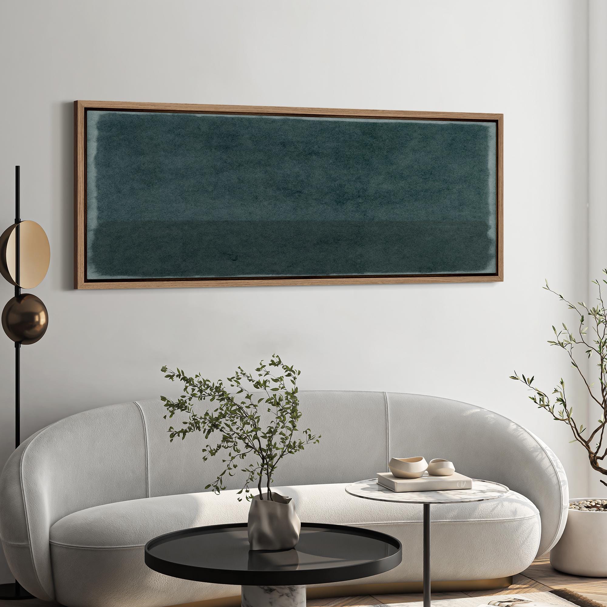Deep Green Abstract Wall Art, Large Framed Dark Teal Horizon Canvas ...