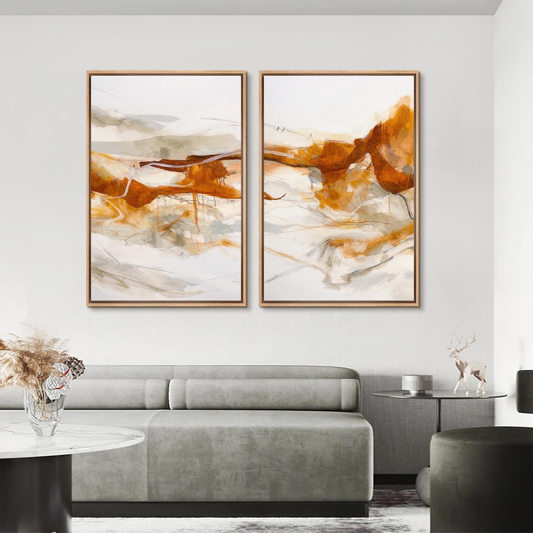 Framed Warm Earth Tone Abstract Wall Art Set of 2, Modern Neutral ...