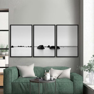 Black and White Canvas Wall Art Set - 70cm x 100cm Framed Prints (3 Pieces)