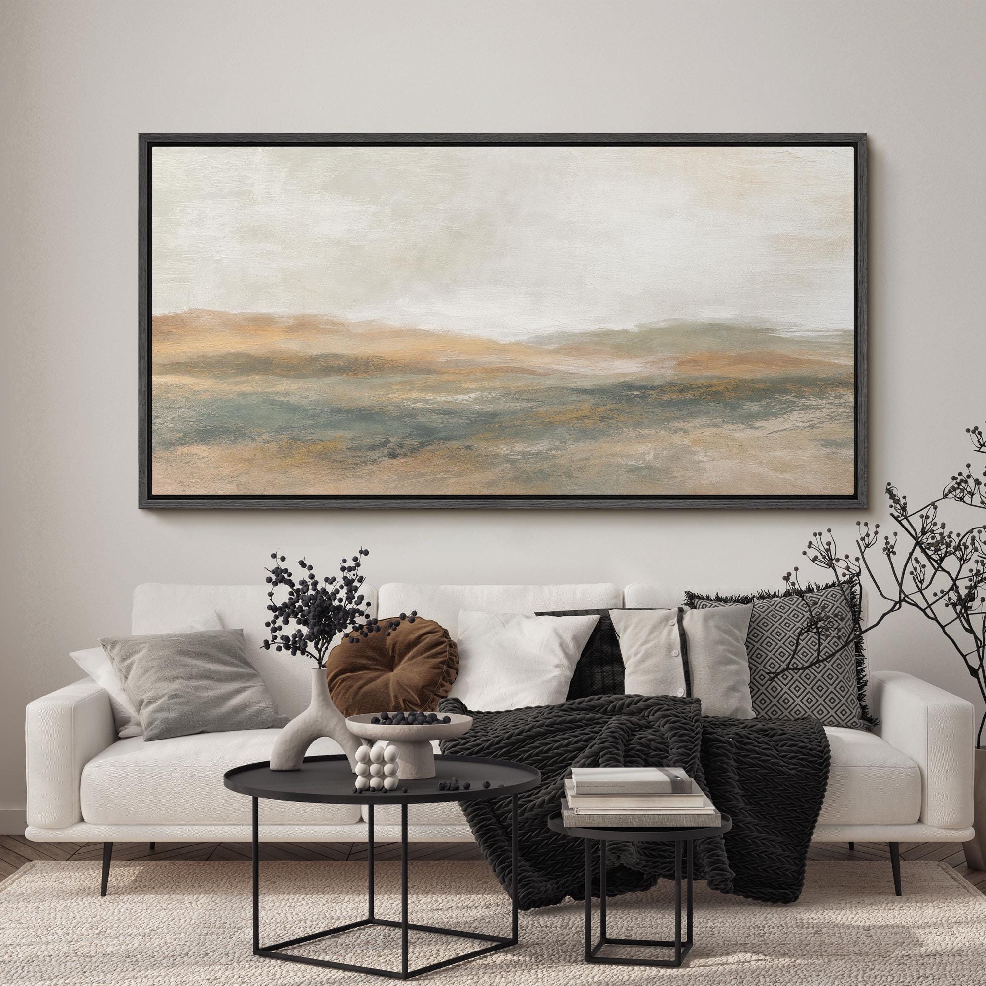 Abstract Neutral Landscape Wall Art, Large Framed Soft Earth Tone ...