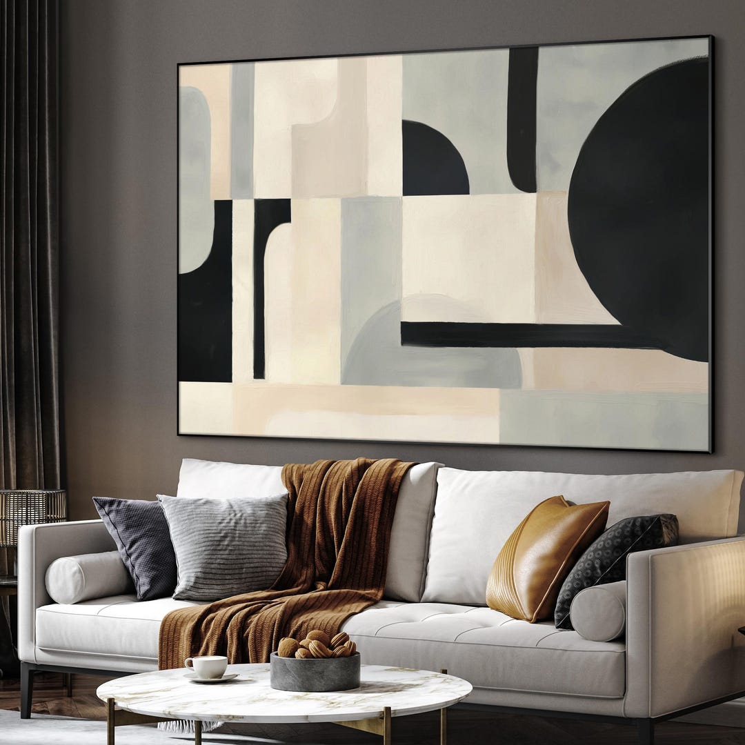 Extra Large Framed Wall Art, Modern Geometric Abstract Artwork, Black ...