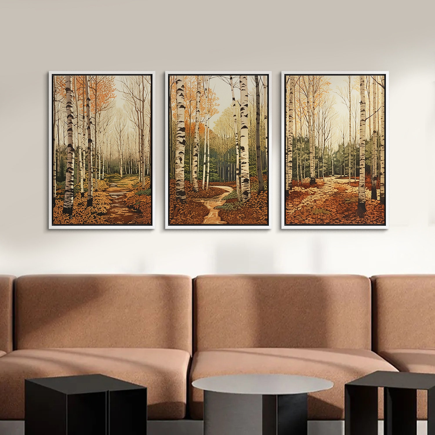 Framed Canvas Wall Art Set of 3 Birch Tree Forest Nature Landscape ...
