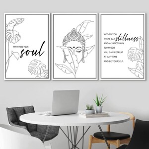 3 Piece Framed Canvas Wall Art Set Black White Buddha Inspirational ...