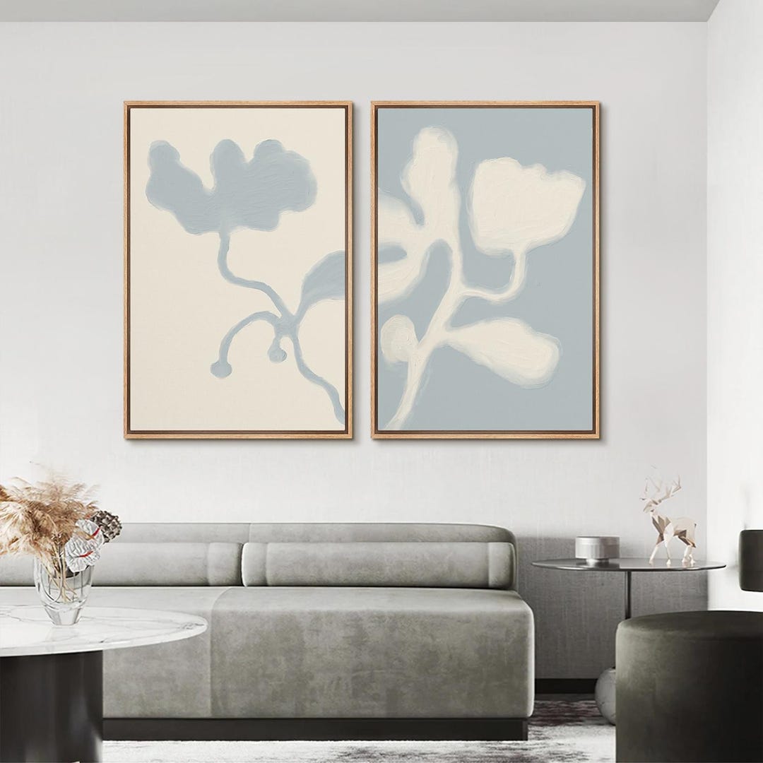Framed Canvas Wall Art Set of 2 Minimalist Abstract Botanical Art ...