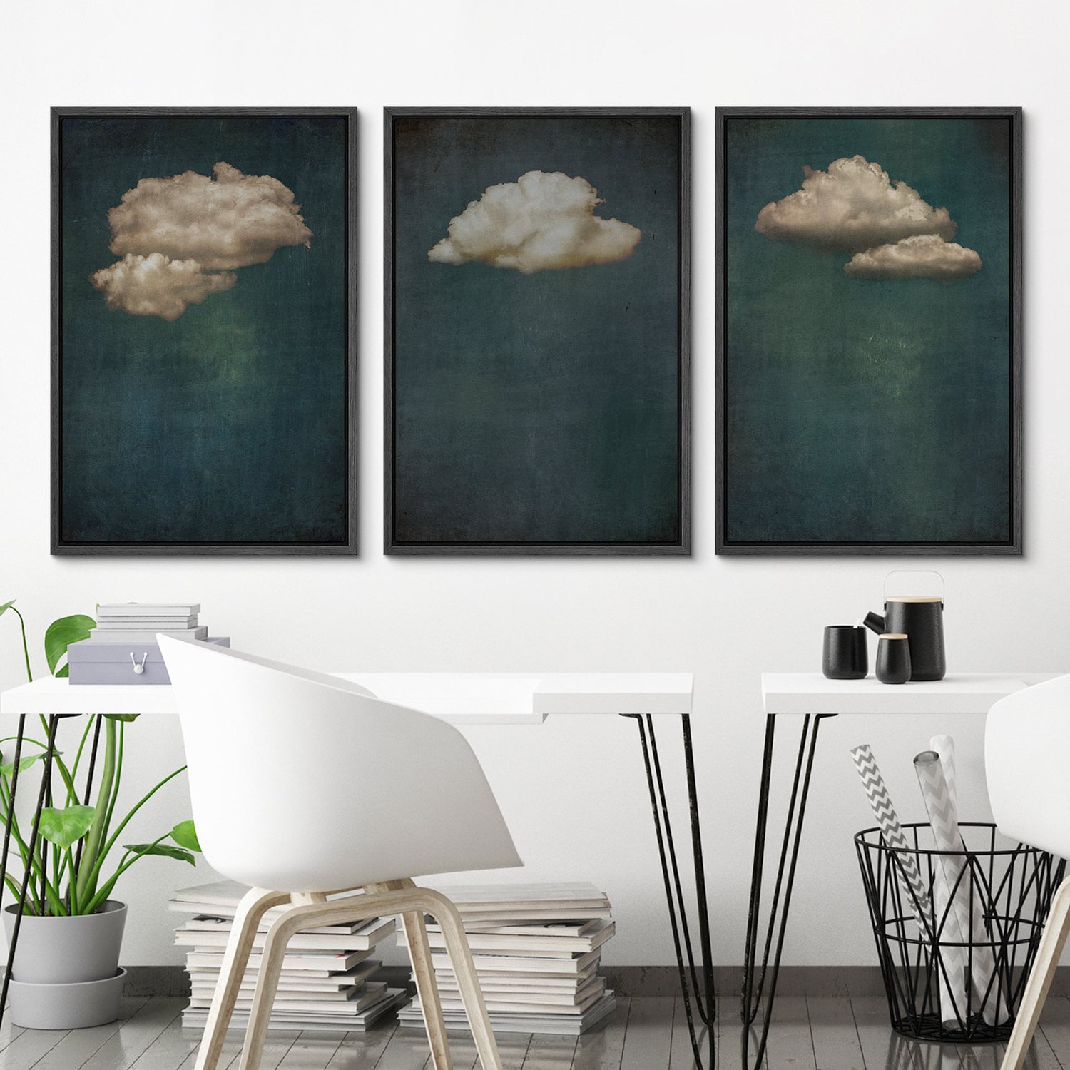 Framed Canvas Wall Art Set of 3 Cloud Print Abstract Cloudy Sky Art ...
