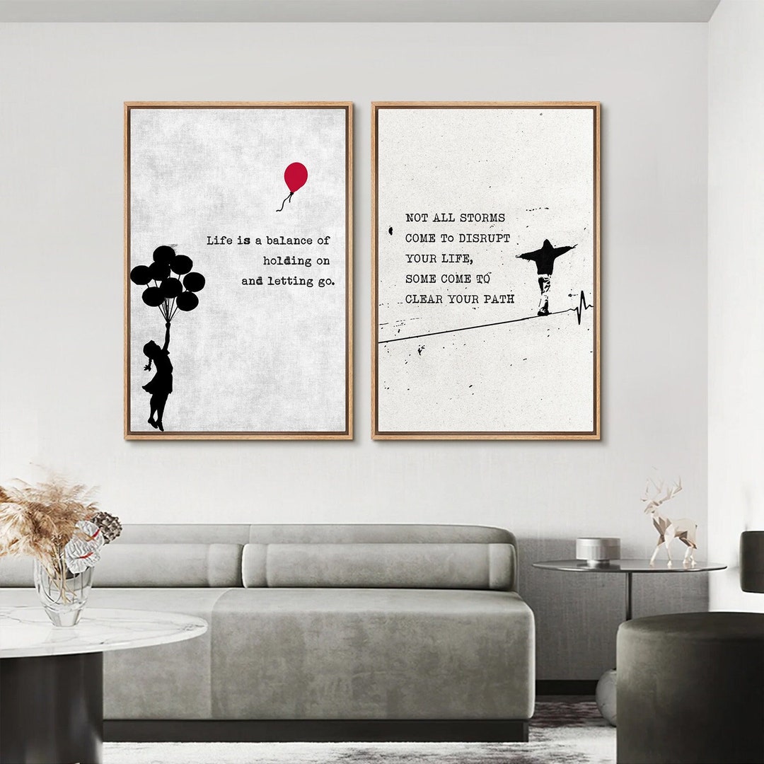 Framed Canvas Wall Art Set, Banksy Wall Art Prints, Graffiti Wall Art