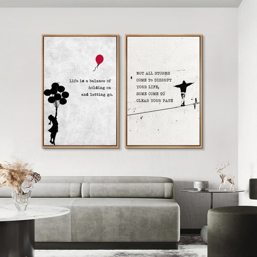 Ensemble encadré d'art mural sur toile, impressions d'art mural Banksy, art mural graffiti, art mural citation inspirante, art mural motivant, pop art moderne