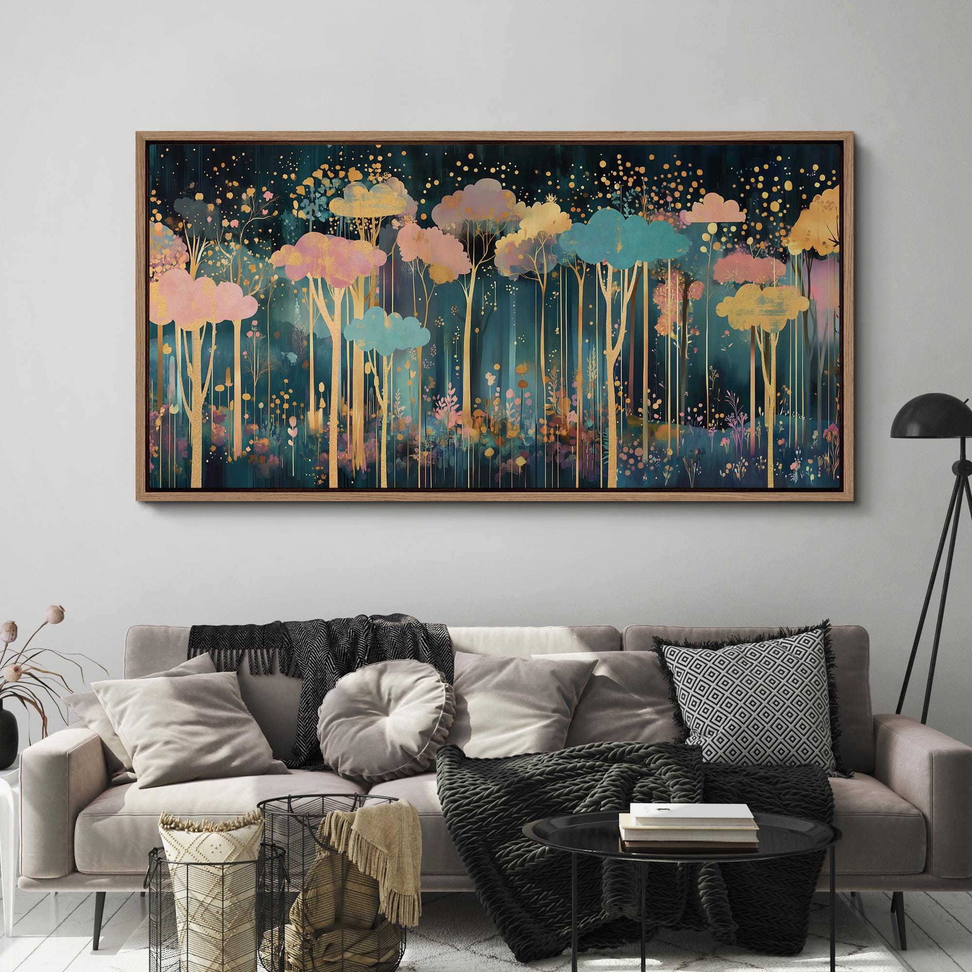 Large Whimsical Forest Landscape Prints, Framed Canvas Abstract