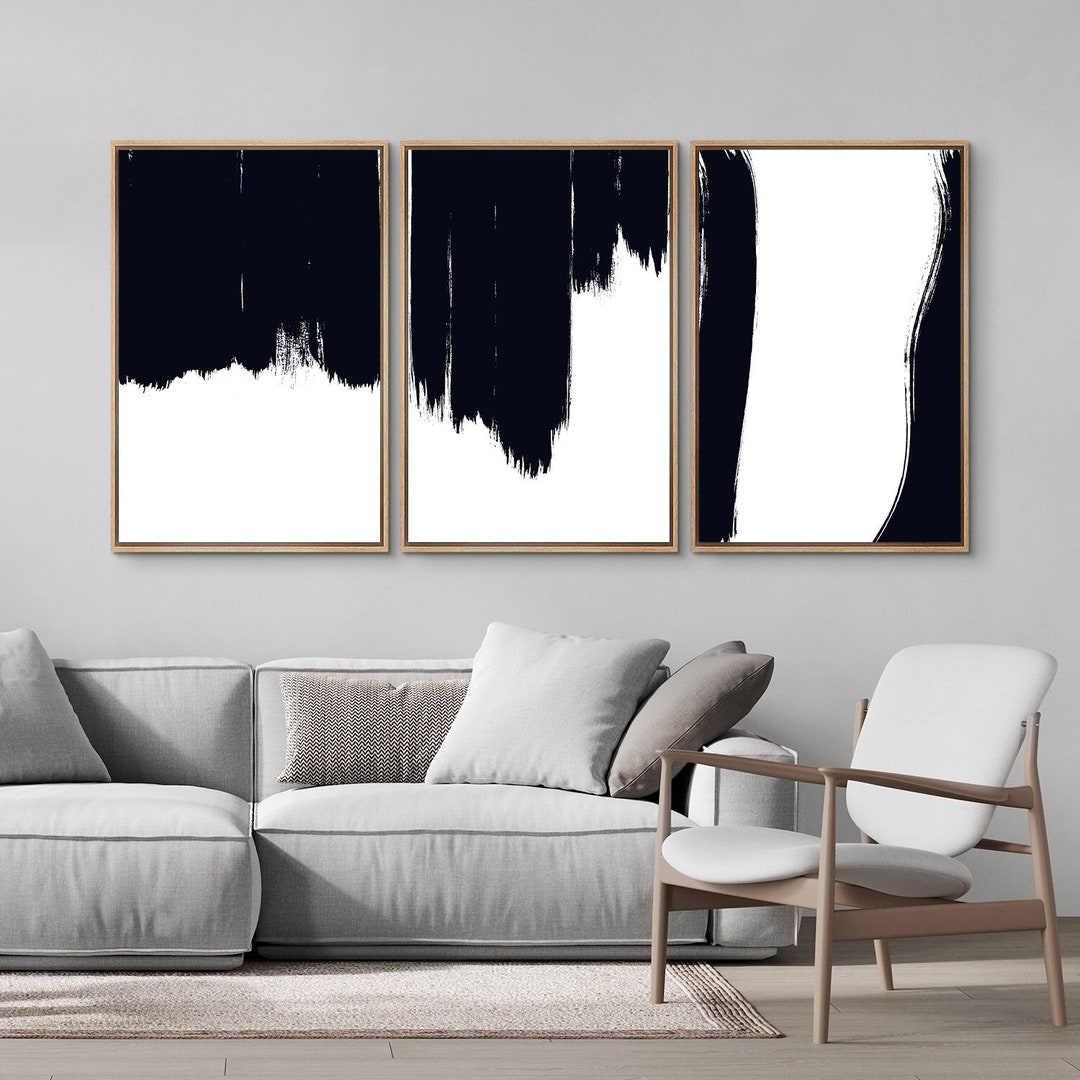Framed Canvas Wall Art Set, Black and White Wall Art Prints, Abstract ...