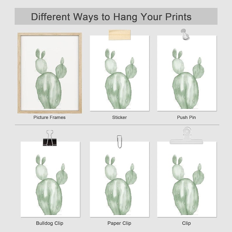 Set of 4 Framed Prints Wall Art Set, Green Southwest Desert Cactus Prins, Floral Botanical Prints, Minimalist Modern Art, Western Decor image 5