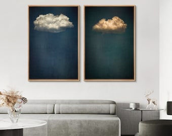 Framed Canvas Set of 2 Cloud Wall Art Print Abstract Cloudy Artwork Neutral Wall Art Prints Minimalist Modern Living Room Decor