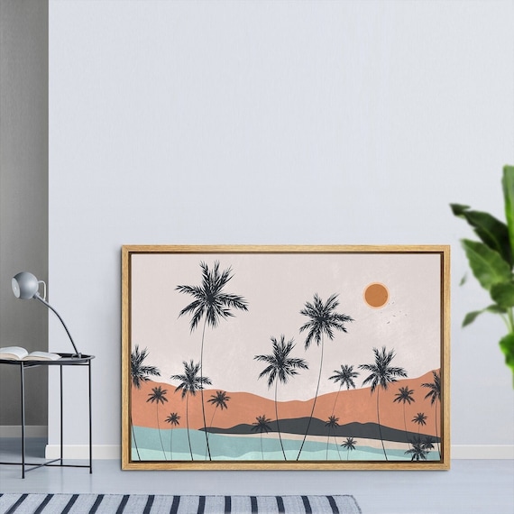 Framed Canvas Wall Art, Abstract Mountain Landscape Print, Palm